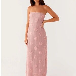 NWT Peppermayo Strapless Pink Floral Textured Maxi Dress